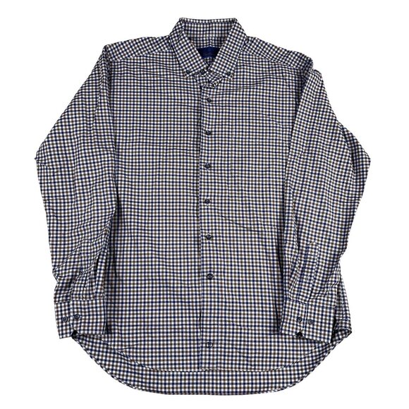 David Donahue Mens 100% Cotton Blue & Rust Button Down Shirt Sz XL - Picture 1 of 6